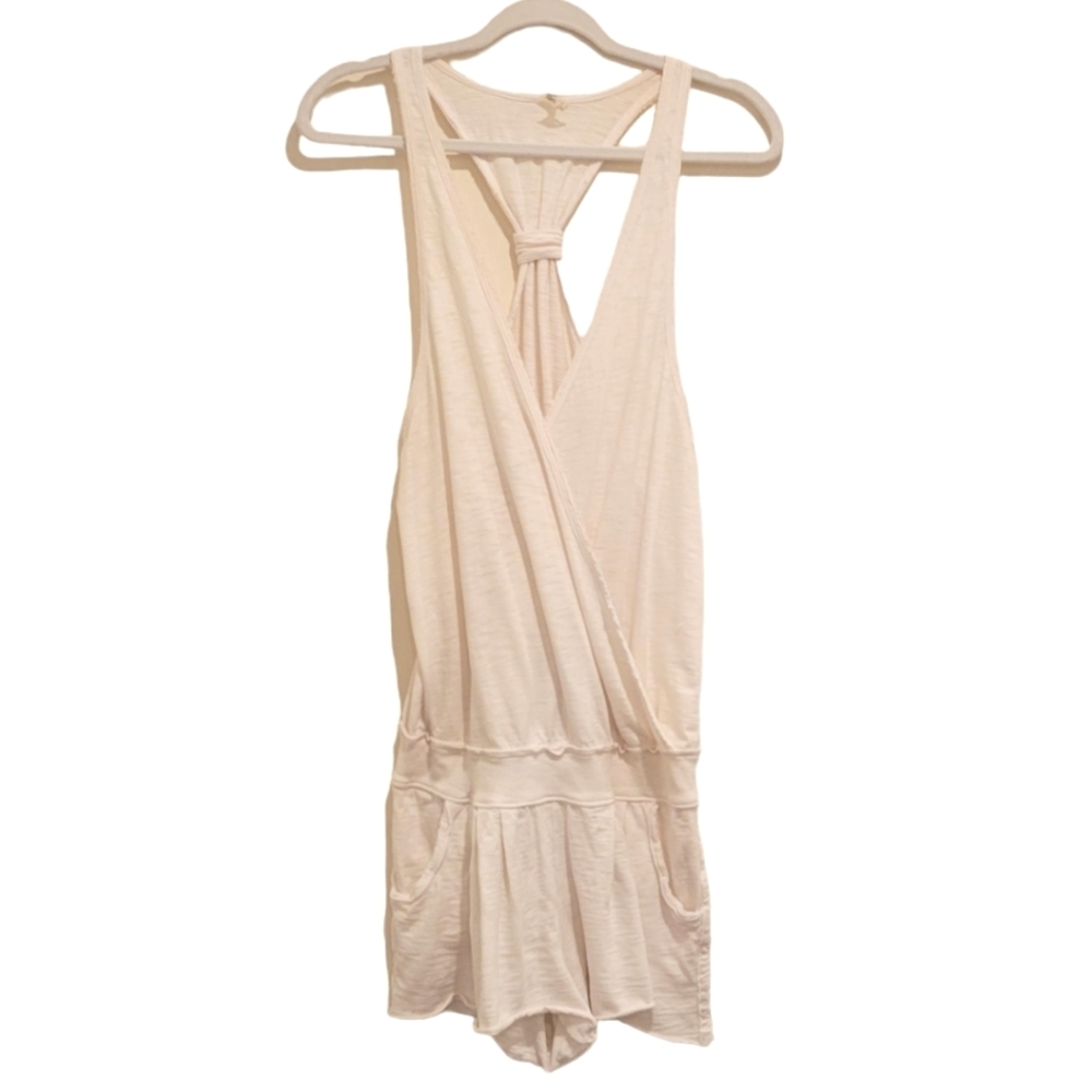 Victoria's Secret Romper Jumpsuit Racerback Tank Top Wrap Cream White Shorts EUC